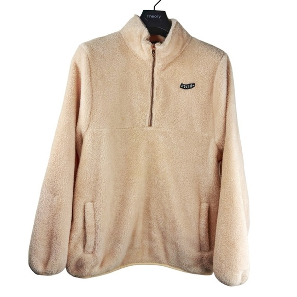 VOLCOM Women's Peach/Pink Winter Fleece Pullover Tiny Logo Rose Gold Hardware M - Picture 1 of 7